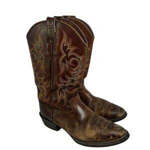 Justin Cowboy Boots Mens‎ Size 9 Brown Western Embroidered Distressed Rugged